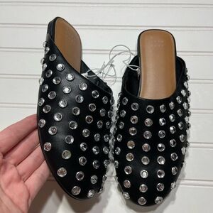 NEW Rhinestone Studded Black Slip-On Mules